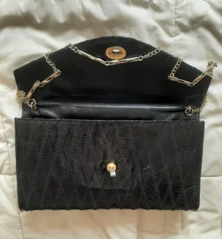 Bolso 70s patchwork cuero negro cadena