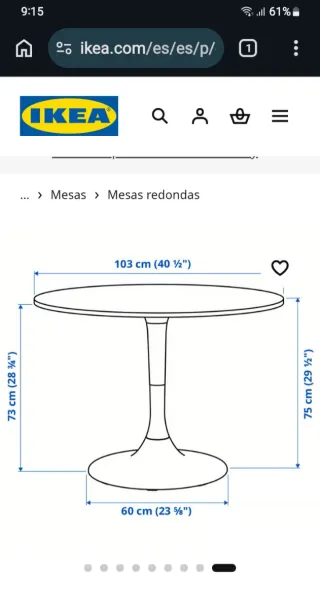 Mesa redonda IKEA blanca