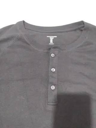 Camiseta Henley Negra Hombre