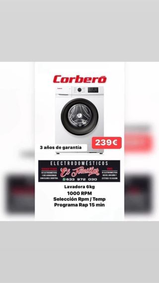 Lavadora Corberó 6kg 1000 RPM