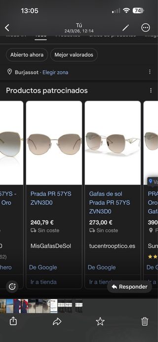 Gafas de sol Prada originales doradas para mujer