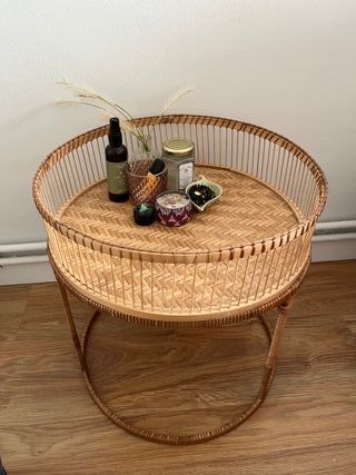 Mesita auxiliar mimbre/ratán redonda