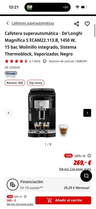 Cafetera DeLonghi Magnifica S Superautomática