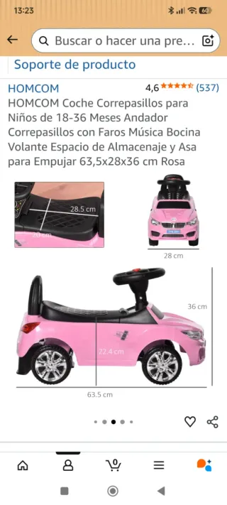 Coche Correpasillos HOMCOM Rosa