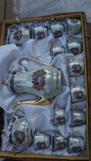 Juego café Bavaria en cesta de mimbre 57x36x14 cm