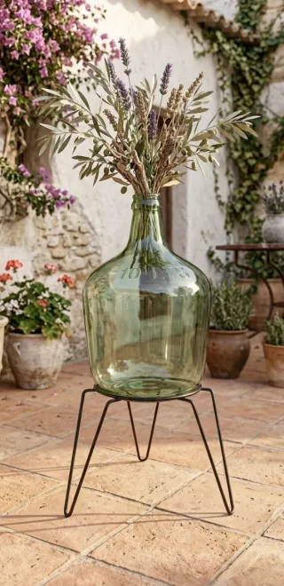 Damajuana Vidrio 10L con Soporte Metálico Negro