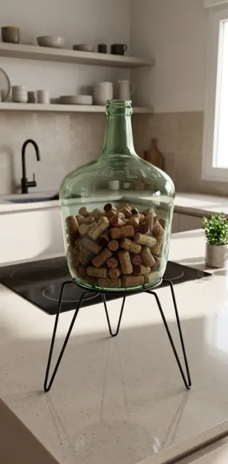 Damajuana Vidrio 10L con Soporte Metálico Negro