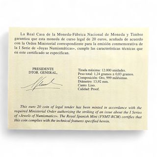 Moneda 20€ Oro 2008 FNMT Joyas Numismáticas Áureo