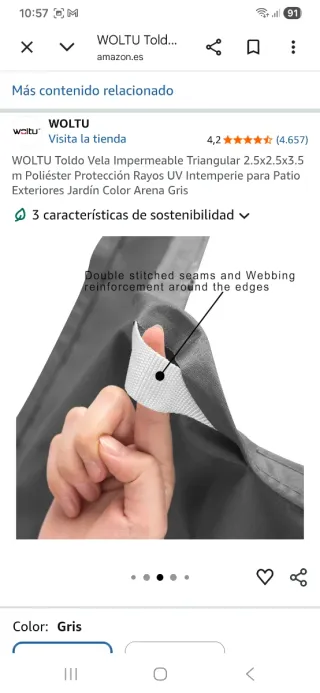 Toldo Vela Triangular Gris WOLTU