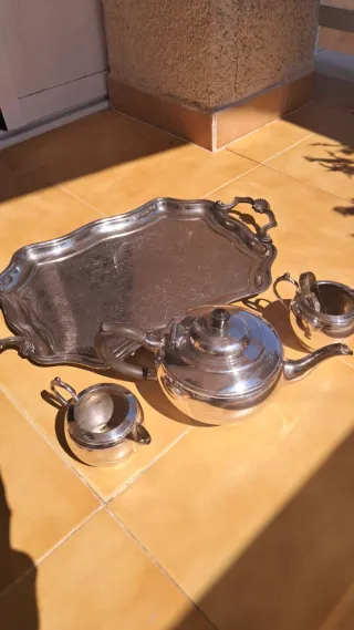 Juego té café bañado plata vintage sheffield