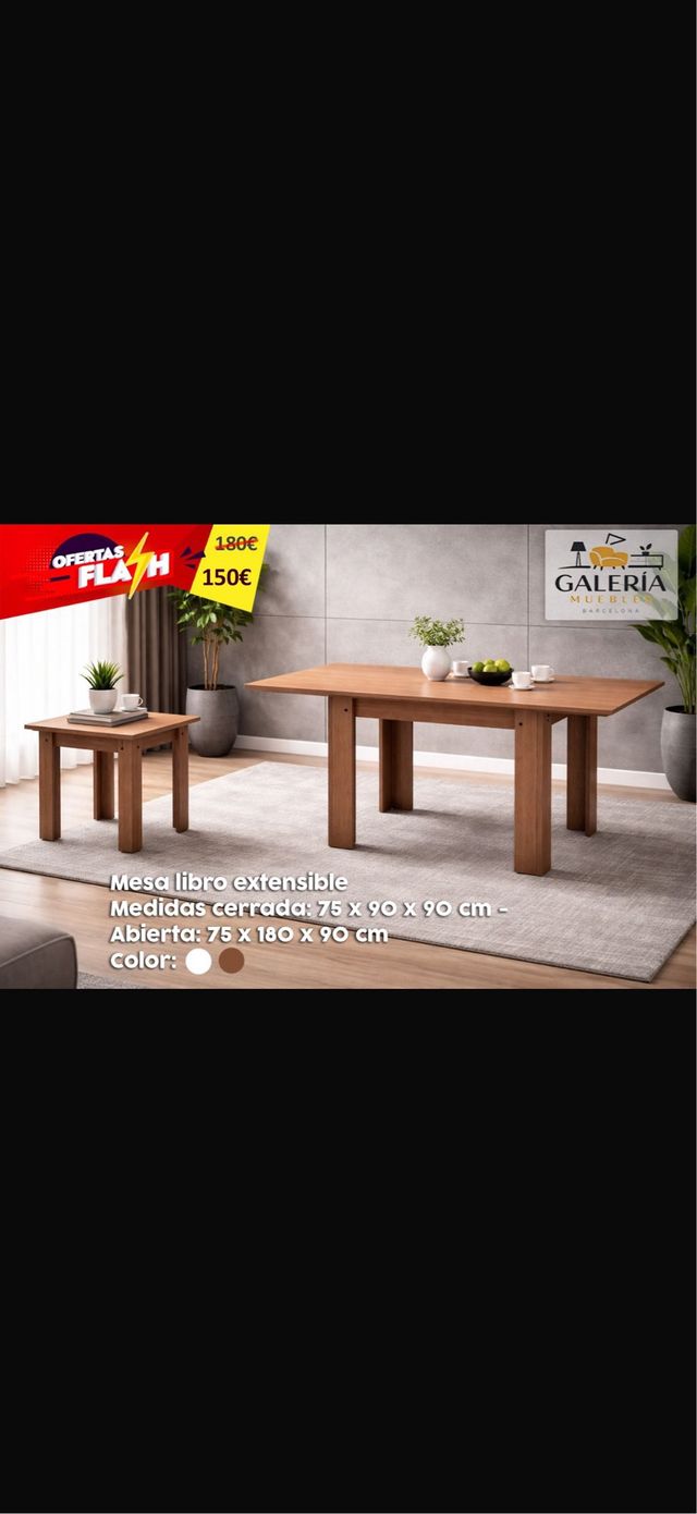 Mesa extensible libro 75x90cm (blanco/marrón)