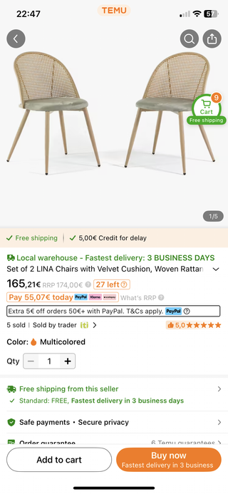 Sillas comedor madera y ratán.  Buen estado