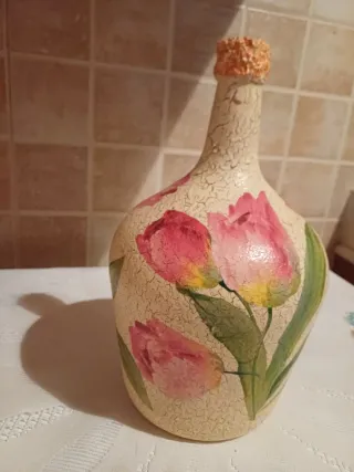 Botella cristal pintada a mano flores