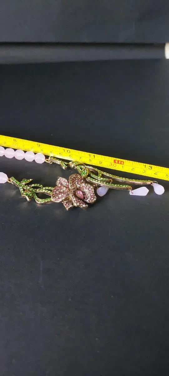 Collar Heidi Daus Flor Rosa y Hojas Verdes