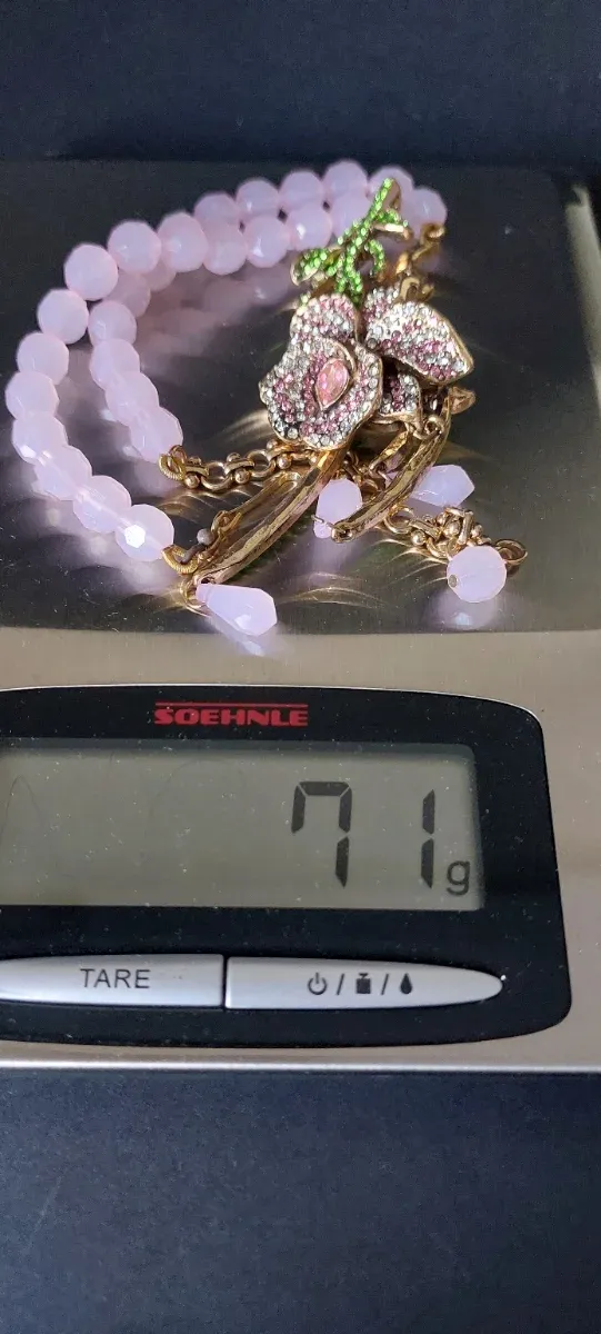 Collar Heidi Daus Flor Rosa y Hojas Verdes