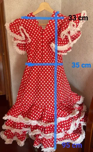 Vestido Flamenca Rojo y  Lunares Blanco