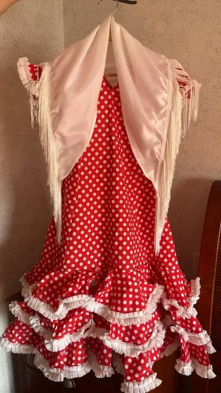 Vestido Flamenca Rojo y  Lunares Blanco