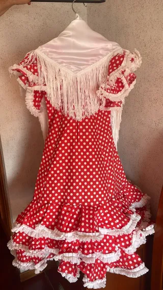 Vestido Flamenca Rojo y  Lunares Blanco