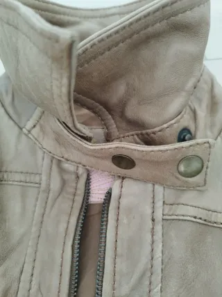Cazadora Piel Vintage Beige/Marrón