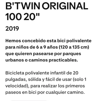 Bicicleta B'Twin Original 100 20 2019