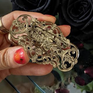 Spilla vintage perle cristalli ed ematite