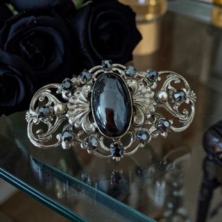 Spilla vintage perle cristalli ed ematite