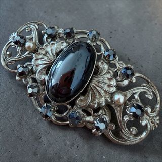 Spilla vintage perle cristalli ed ematite