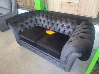 Sofá Chester Terciopelo Negro/Gris