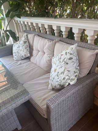 Sofá 3 plazas, mesa 6 personas y 2 sillones