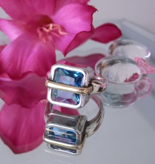 Anillo Plata Piedra Azul Ajustable