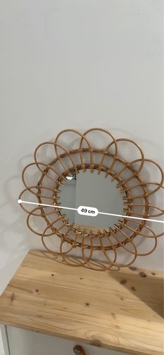 Espejo redondo de mimbre y cristal