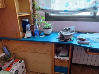 Muebles habitación juvenil madera,pino y azul