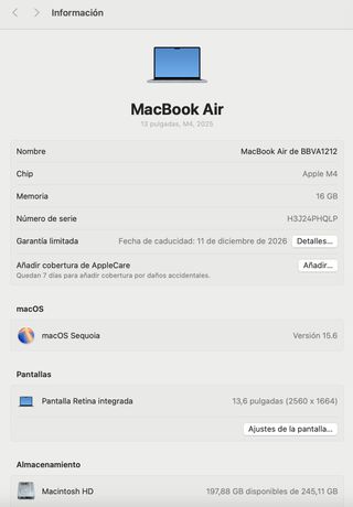 MacBook Air 13” M4 16GB RAM Plata