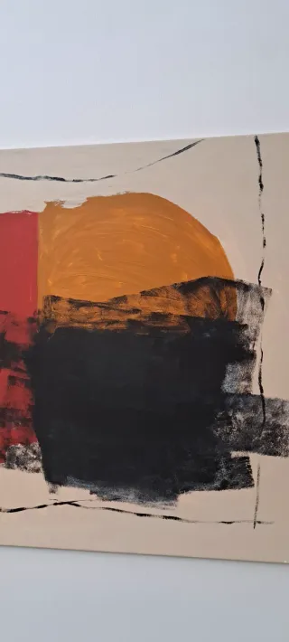 Cuadro abstracto rojo naranja negro pintado a mano