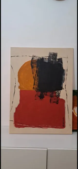 Cuadro abstracto rojo naranja negro pintado a mano