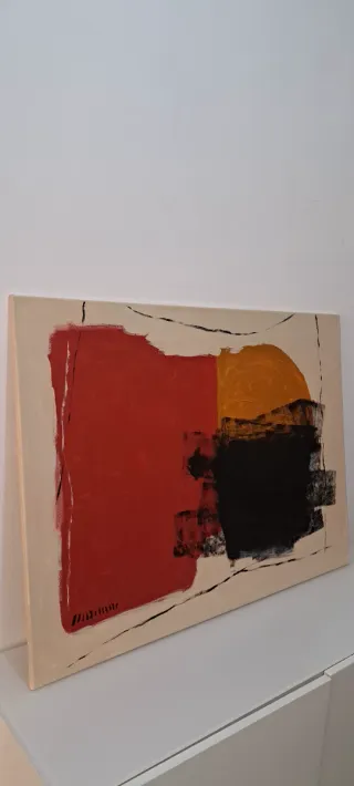 Cuadro abstracto rojo naranja negro pintado a mano