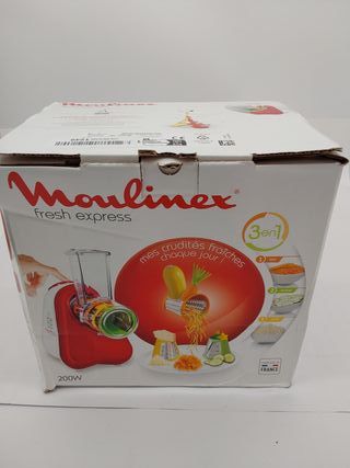 Moulinex Fresh Express DJ7535 - Rallador eléctrico con 3 Funciones en 1, 200 W, cortar en rodajas o cortar en tiras y rallar, 3