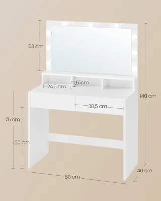 Tocador blanco con espejo y luces