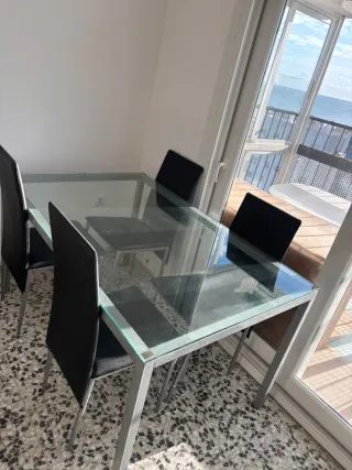 Mesa comedor cristal y aluminio 140x90