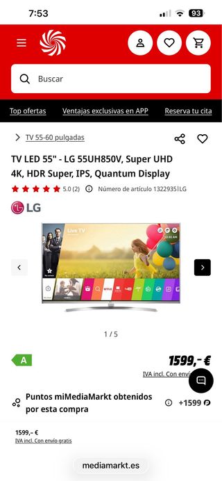 TV LG 55 pulgadas Smart TV 55UH850V