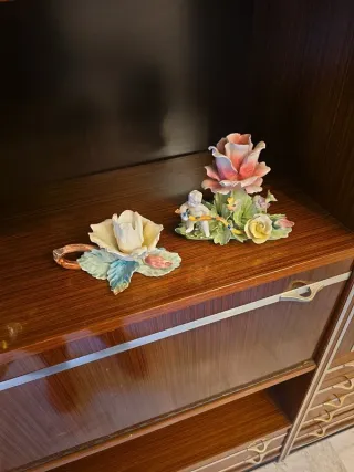 Coppia Porta Candela Ceramica Capodimonte