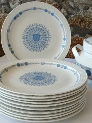 Vajilla Pontesa azul y blanca incompleta