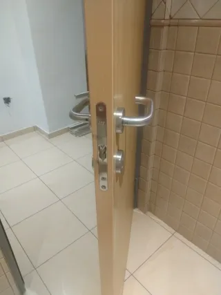 Puertas (2) madera maciza con cerradura y manetas.