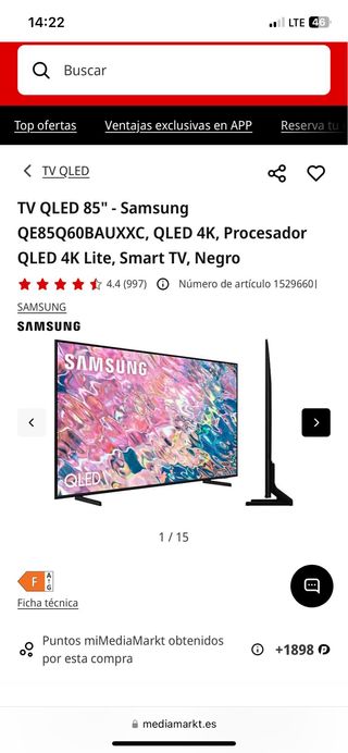 TV Samsung QLED 85 Pulgadas QE85Q60BAUXXC Smart Tv