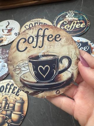 Set 8 Sottobicchieri Legno Decorati Caffè