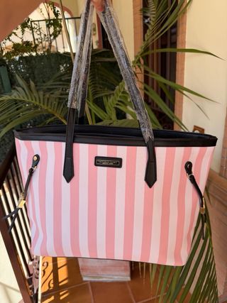Bolso rayas Victoria's Secret rosa y blanco
