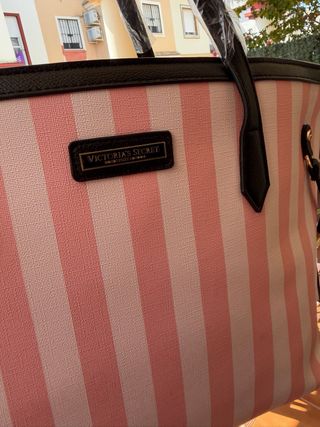Bolso rayas Victoria's Secret rosa y blanco