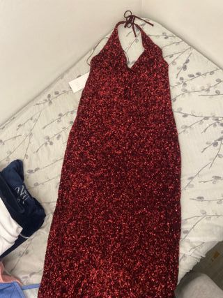 Vestido largo fiesta lentejuelas rojo