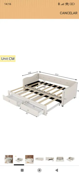 Cama 90x200 Ampliable Nueva