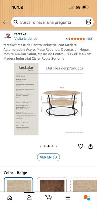 Mesa de centro tectake sin montar